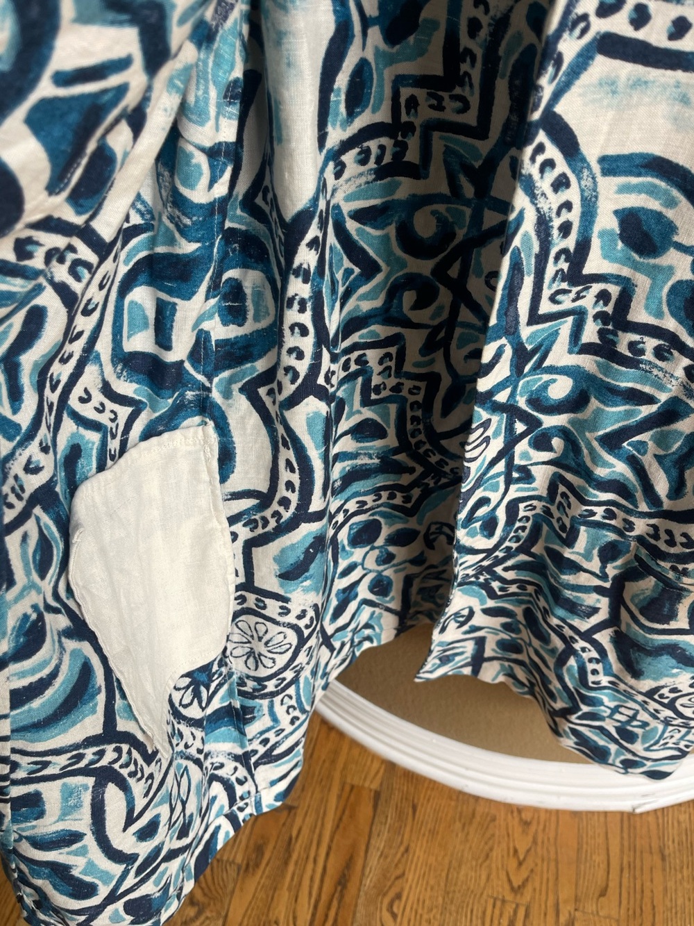 Chico's Artisan Batik Watercolor 100% Linen Jacket Blue Cream Size 2 L - Picture 7 of 9